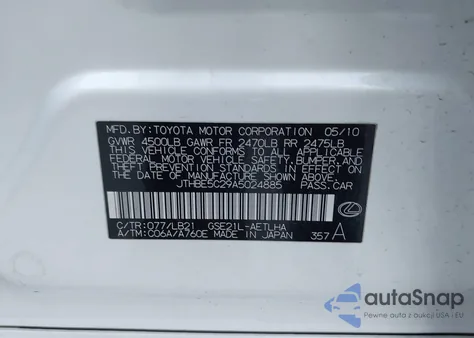 2010 Lexus Is 350 из США, поврежденный, VIN JTHBE5C29A5024885